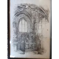 Katedra na Wawelu - wnętrze - ołówek/papier - sygn. - ok. 1930 r.